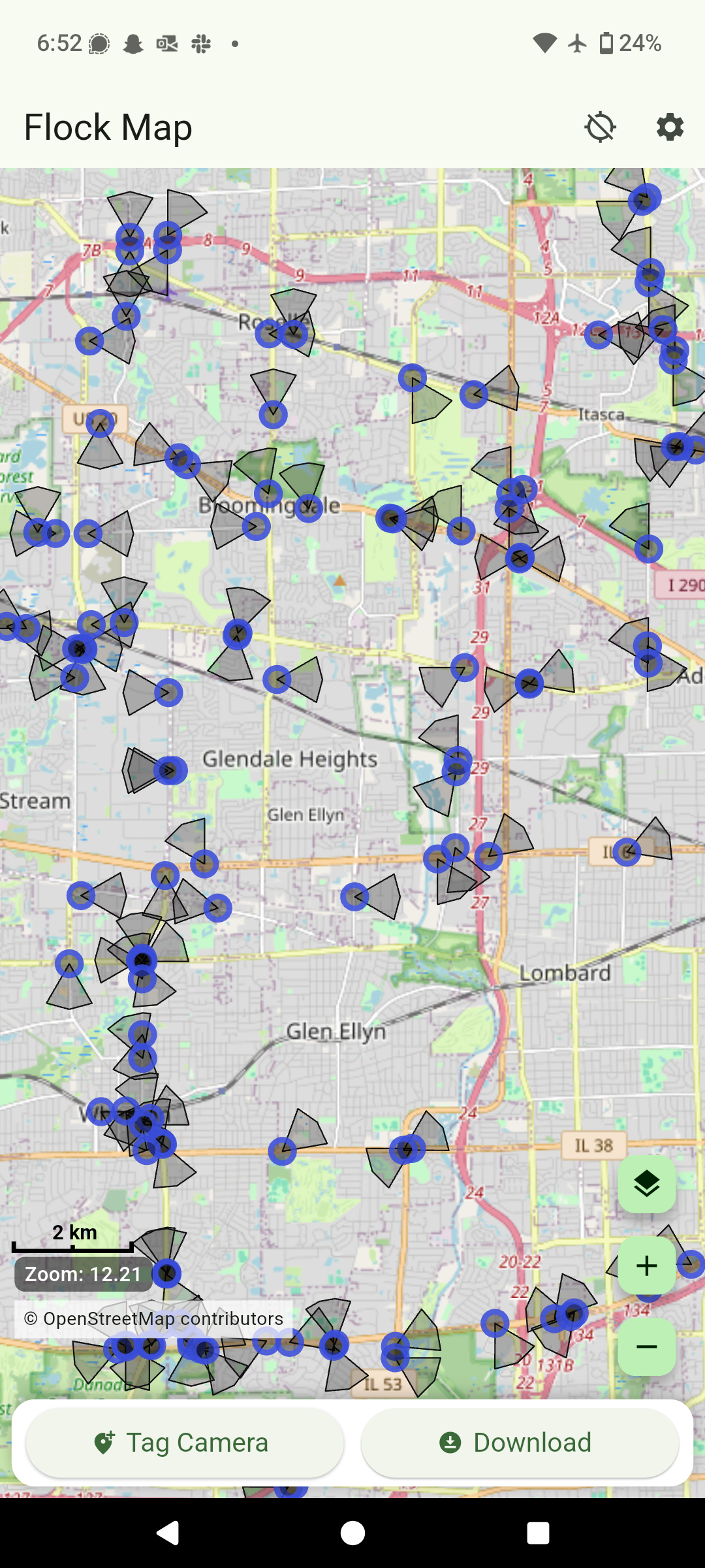Main map view showing cameras