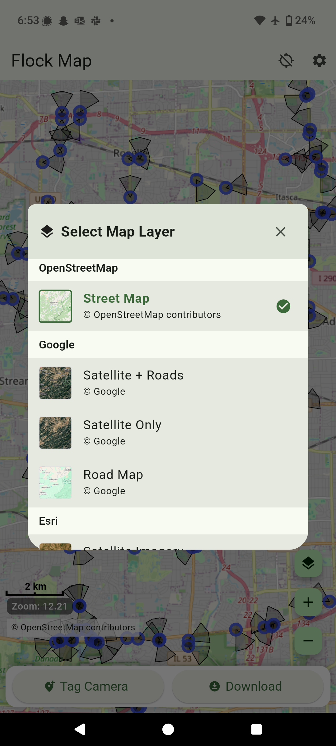 Layer selection menu