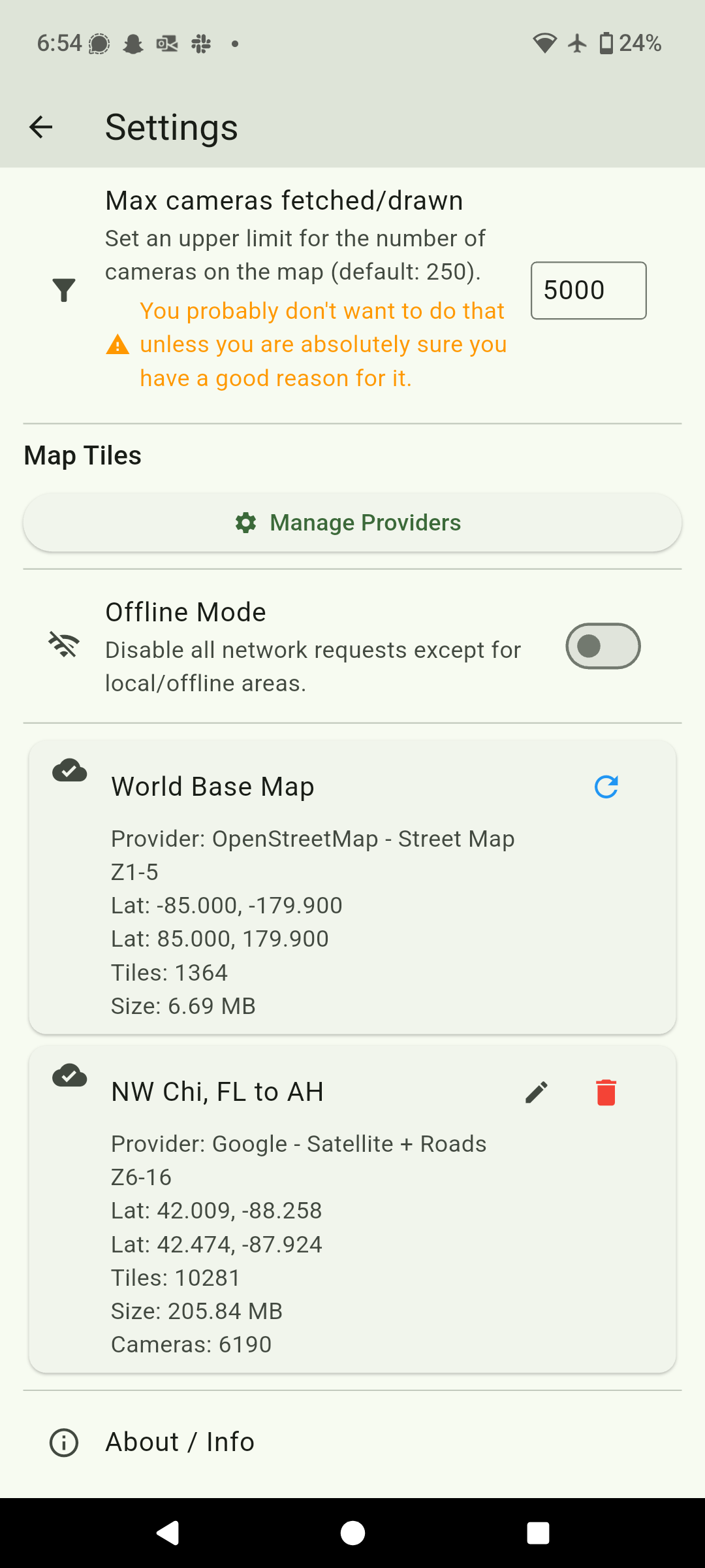 Settings screen part 2
